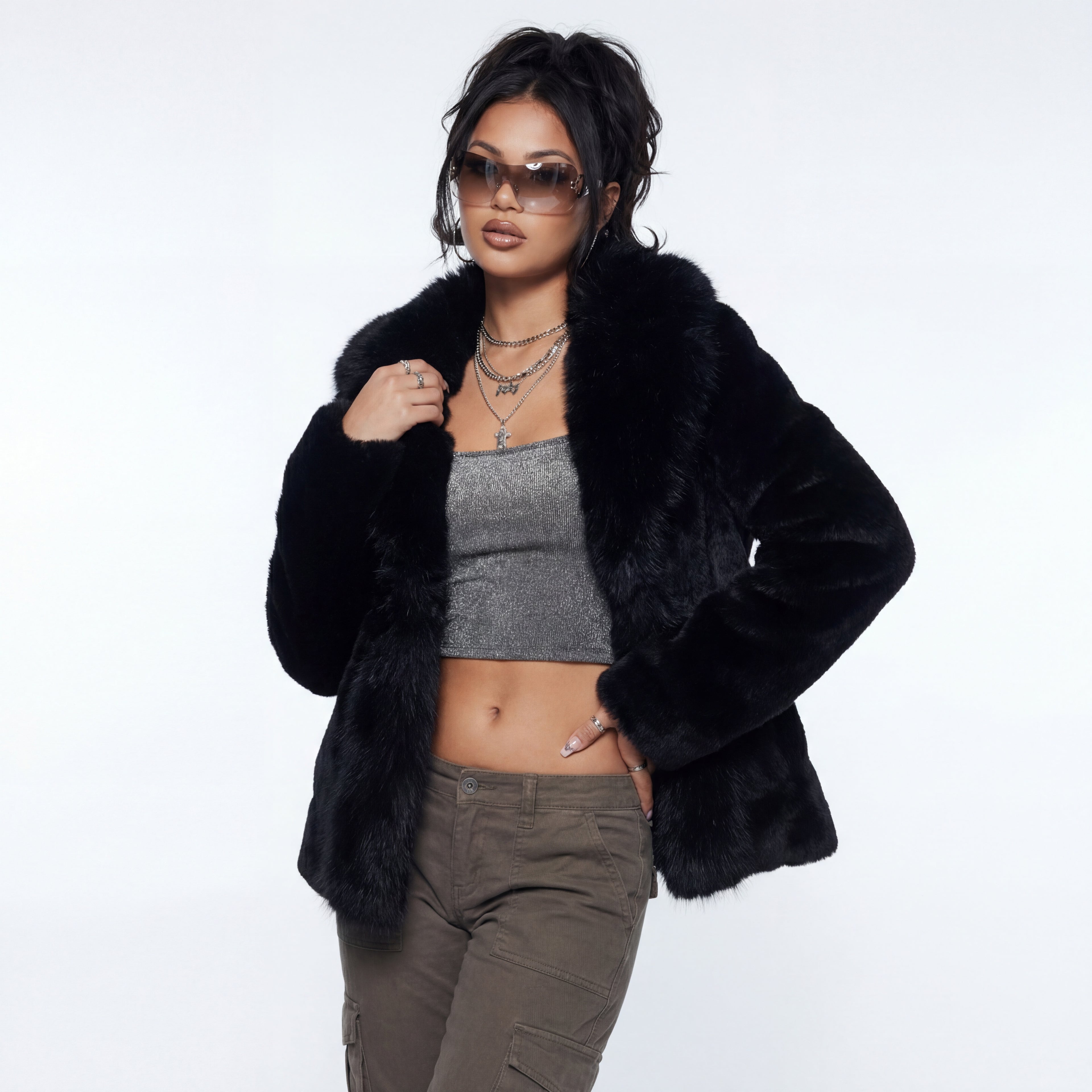 Solid Faux Fur Warm Coat